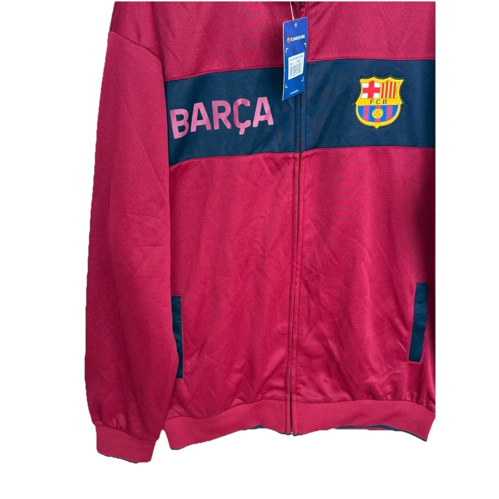 FC Barcelona Full Zip Logo Track Jacket Burgundy Men's Size Large Icon‎ Sports